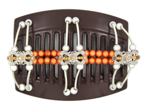 African Butterfly Thick Hair Comb - Flowers Brown 77