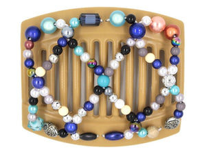 African Butterfly Ndalena Blonde Hair Comb 108 - bold blue ocean beads, white background