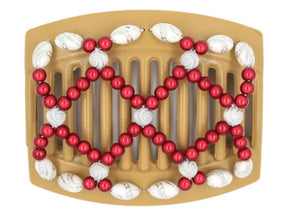 African Butterfly Ndalena Blonde Hair Comb 110 - cherry red, white silver swirl beads, white background
