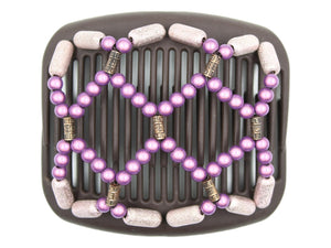 African Butterfly Hair Comb - Ndalena Brown 194 - dusty rose magic beads, copper accent beads, dusty rose shimmer beads, white background