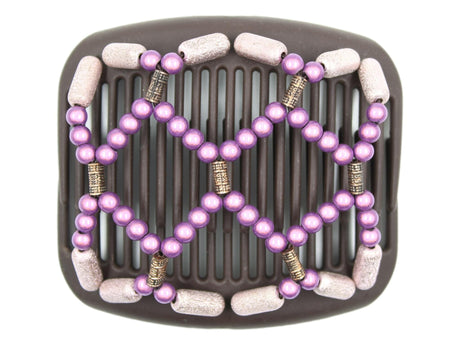 African Butterfly Hair Comb - Ndalena Brown 194 - dusty rose magic beads, copper accent beads, dusty rose shimmer beads, white background
