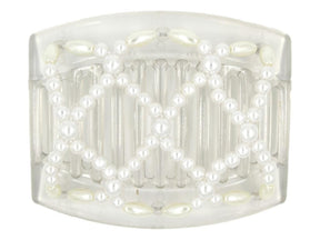 African Butterfly Ndalena Clear Hair Comb 125 - all white pearl beads, white background
