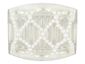 African Butterfly Ndalena Clear Hair Comb 125 - all white pearl beads, white background