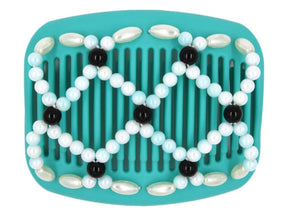 African Butterfly Ndalena Turquoise Hair Comb 21 - baby blue white ombre, black, white pearl beads, white background