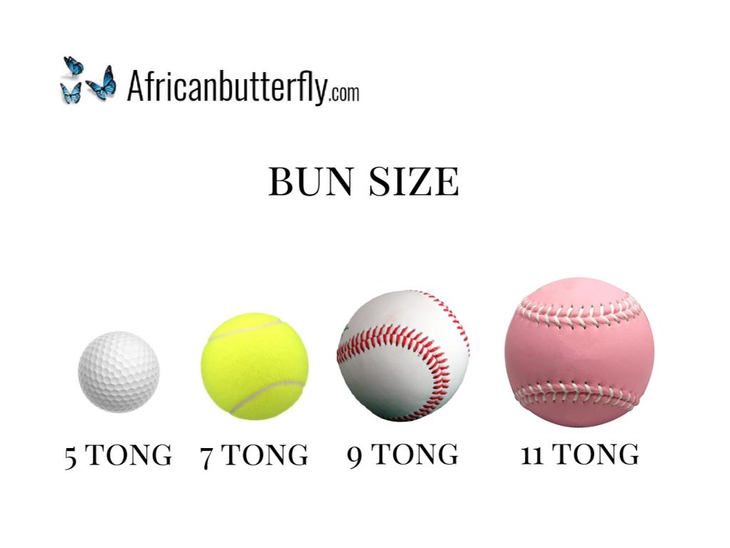 African Butterfly Wire Hair Clip size guide - comparison chart showing Small, Medium, and Large clip sizes for different hair types