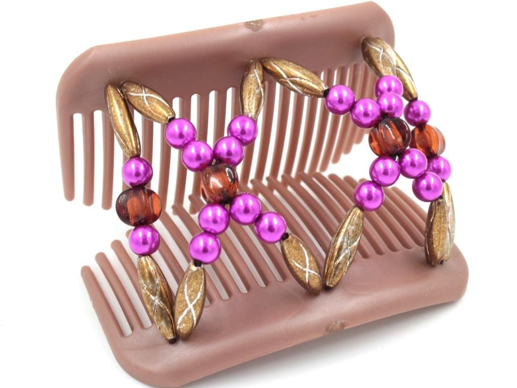 African Butterfly Hair Comb - Dalena Brown Pearl 28