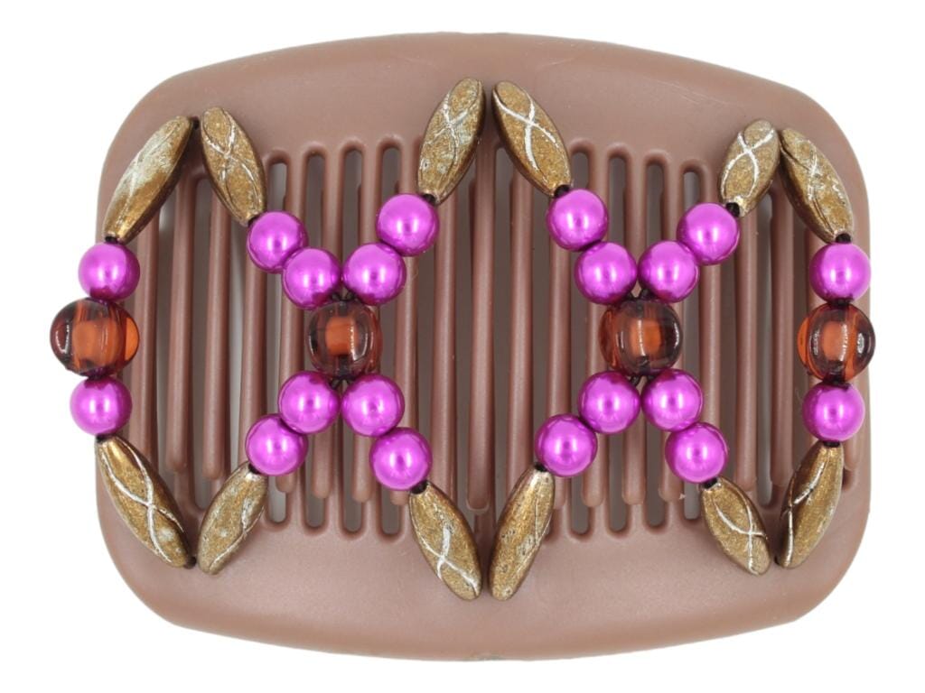 African Butterfly Hair Comb - Dalena Brown Pearl 28