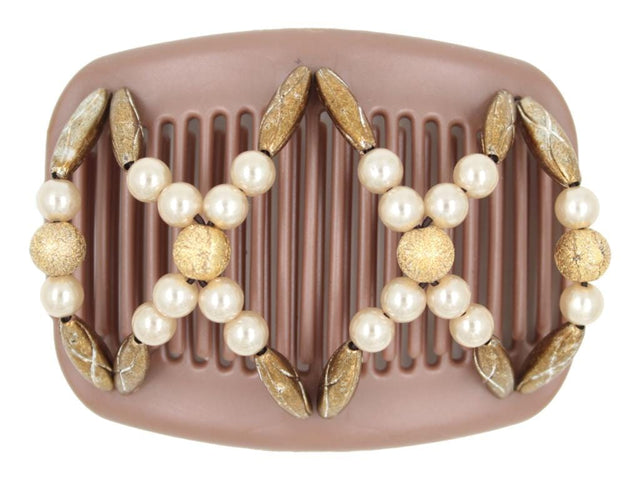 African Butterfly Hair Comb - Dalena Brown Pearl 31
