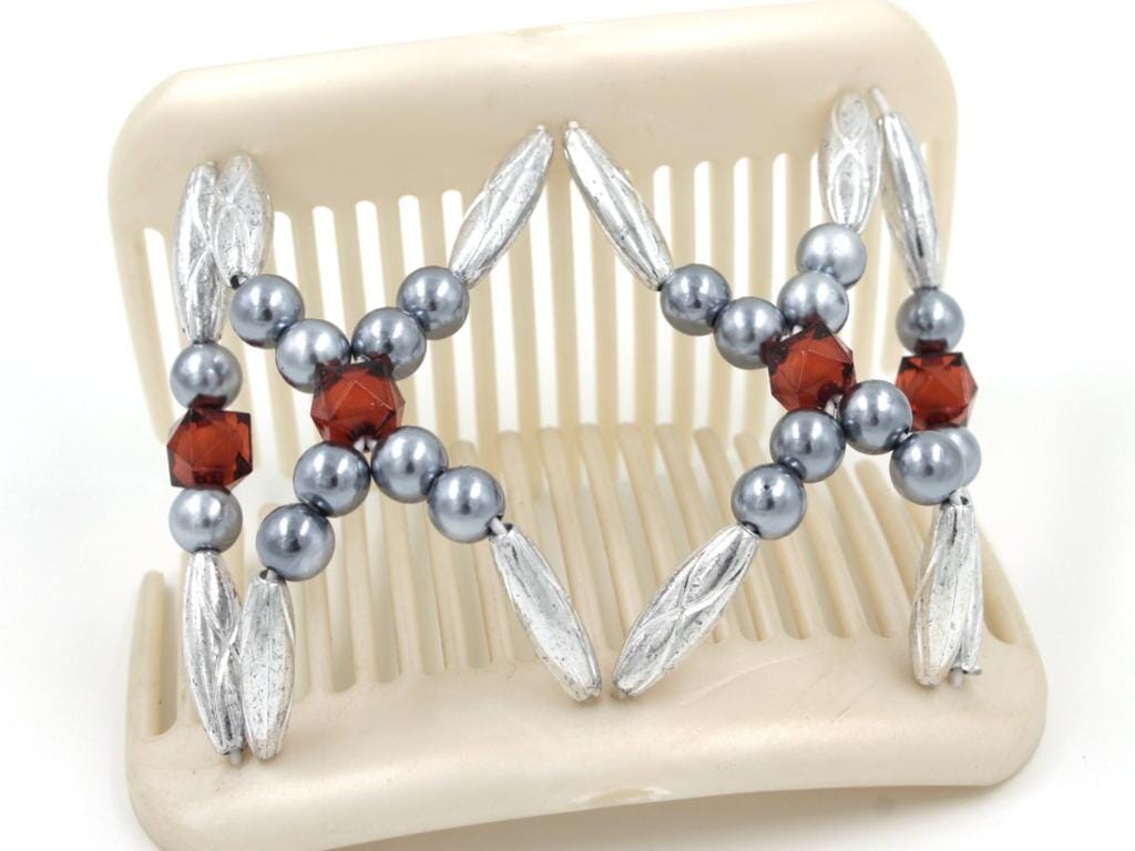 African Butterfly Hair Comb - Dalena White Pearl 28