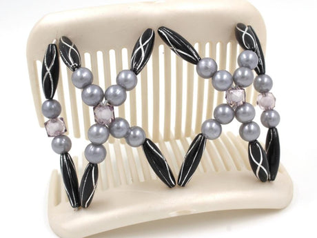 African Butterfly Hair Comb - Dalena White Pearl 31