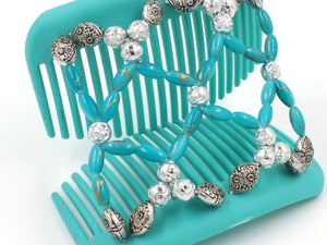 African Butterfly Hair Comb - Ndalena Turquoise 15
