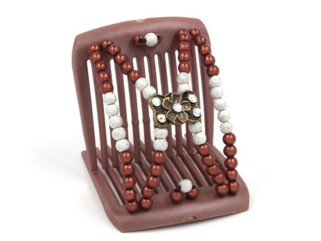 African Butterfly LadyBug Hair Comb - Brown Pearl 37