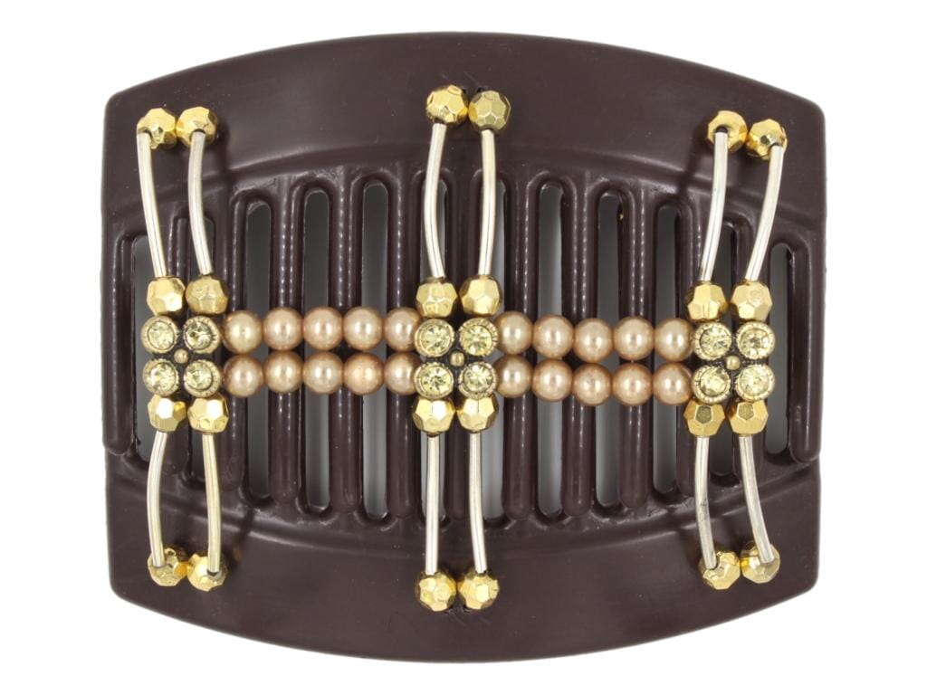 African Butterfly Thick Hair Comb - Flowers Brown 71