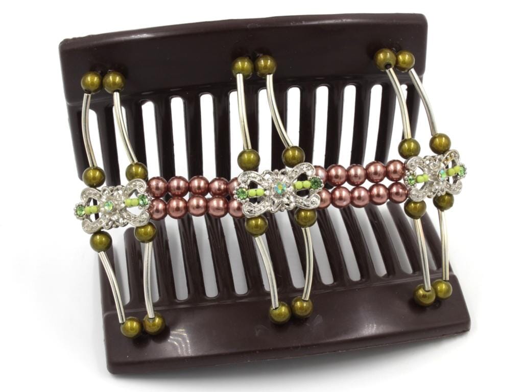 African Butterfly Thick Hair Comb - Flowers Brown 74