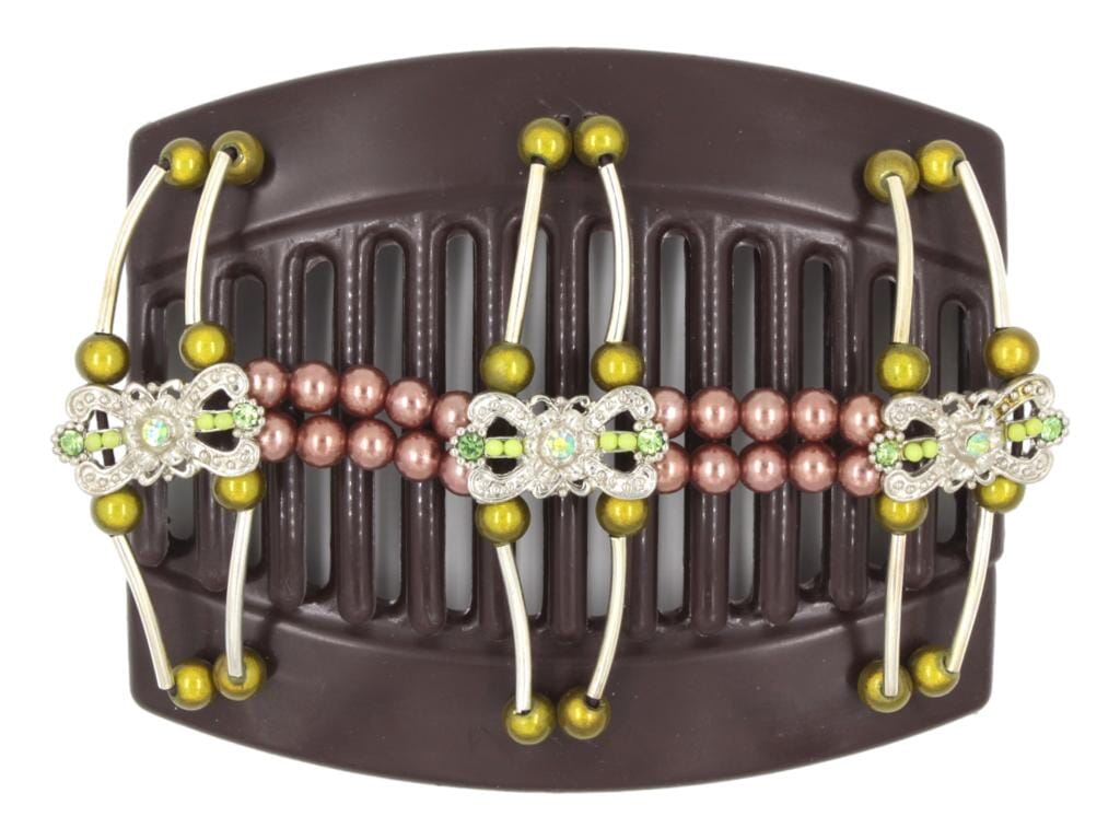 African Butterfly Thick Hair Comb - Flowers Brown 74