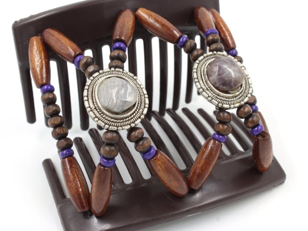 African Butterfly Thick Hair Comb - Gemstone Brown 70
