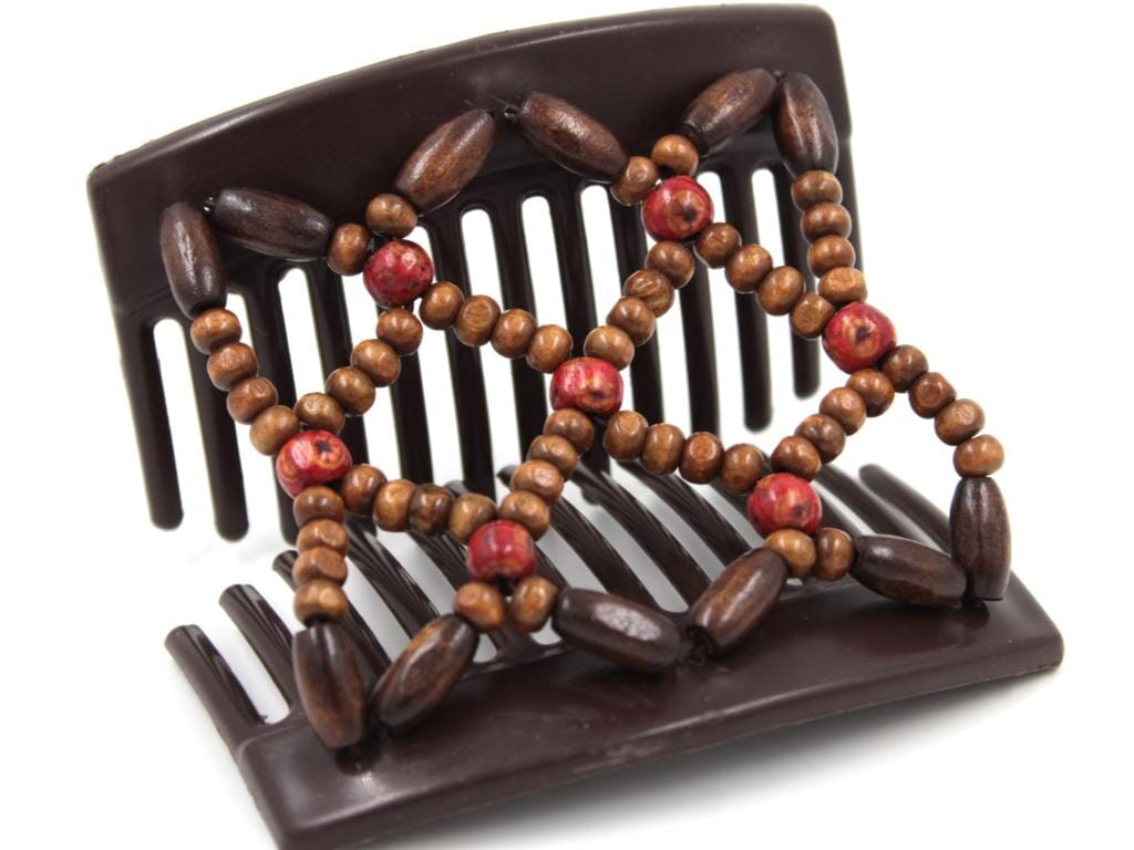 African Butterfly Thick Hair Comb - Ndebele Brown 173