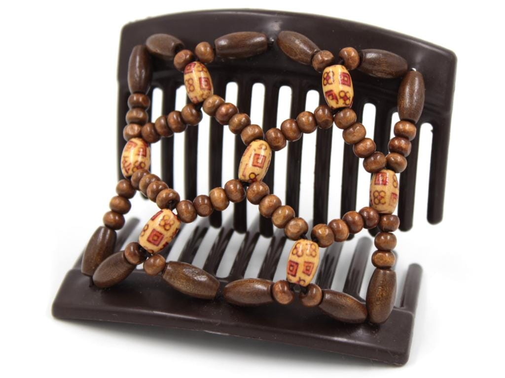 African Butterfly Thick Hair Comb - Ndebele Brown 174