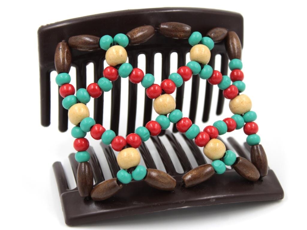 African Butterfly Thick Hair Comb - Ndebele Brown 176