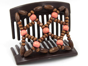 African Butterfly Thick Hair Comb - Ndebele Brown 178