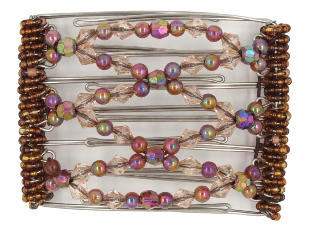 African Butterfly Wire Hair Clip - 7 Tong 646 - Aurora Borealis beaded hair clip on a white background