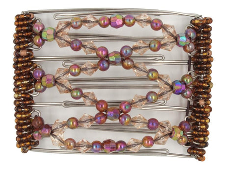 African Butterfly Wire Hair Clip - 7 Tong 646 - Aurora Borealis beaded hair clip on a white background