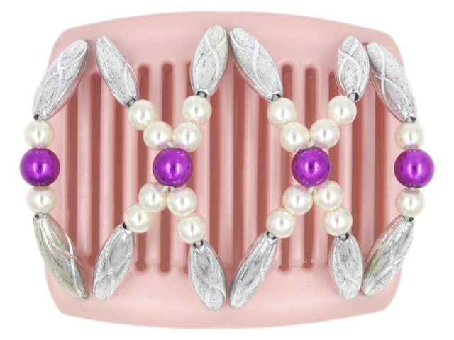 African Butterfly Chameleon Hair Comb - Dalena Pink Pearl 08