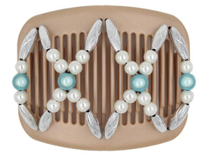 African Butterfly Hair Comb - Dalena Brown Pearl 21