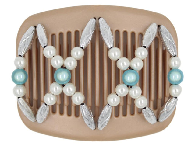 African Butterfly Hair Comb - Dalena Brown Pearl 21
