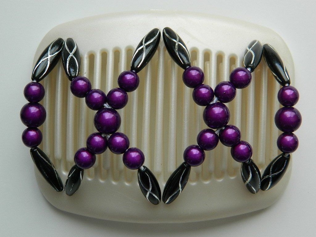 African Butterfly Hair Comb - Dalena White Pearl 07