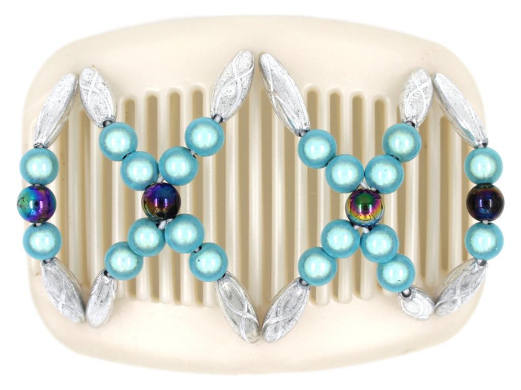 African Butterfly Hair Comb - Dalena White Pearl 13