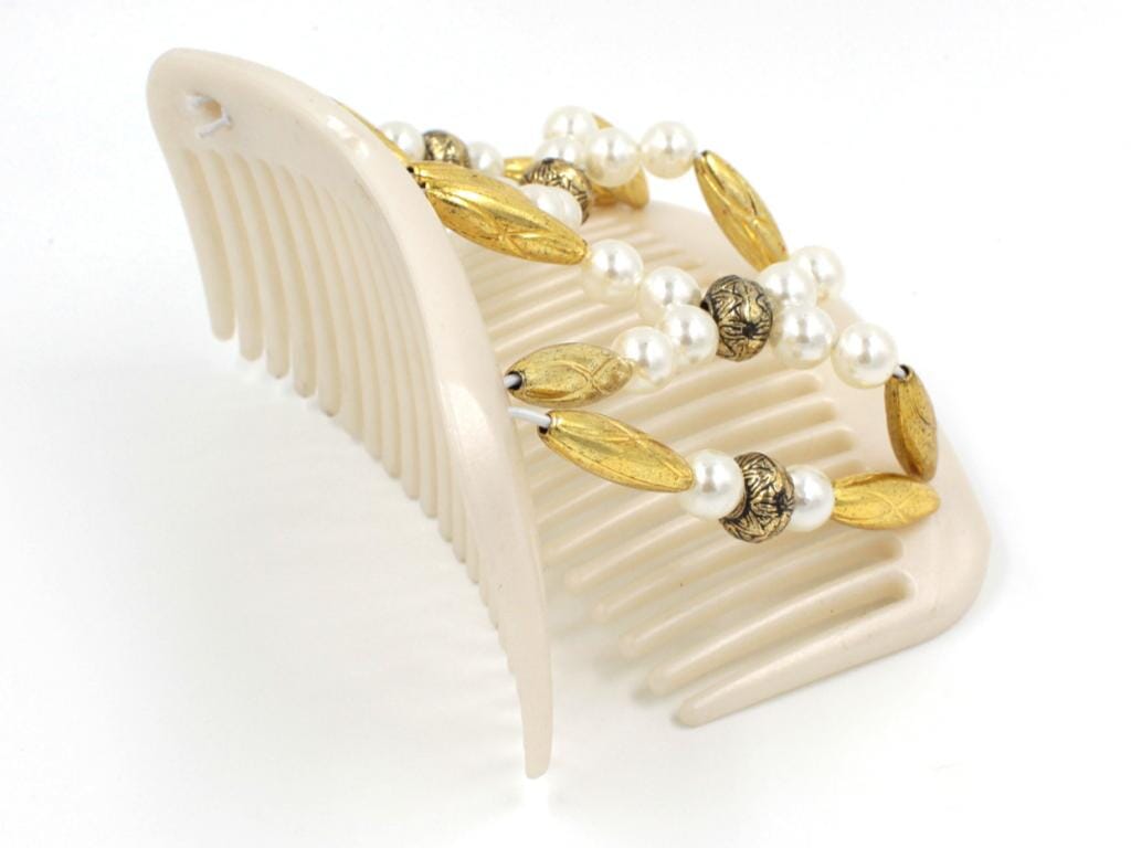 African Butterfly Hair Comb - Dalena White Pearl 24