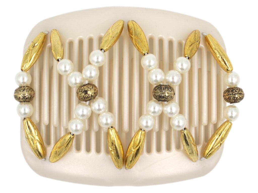 African Butterfly Hair Comb - Dalena White Pearl 24