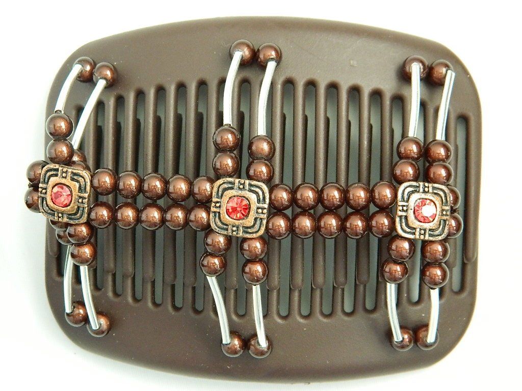 African Butterfly Hair Comb - Flowers Brown 06