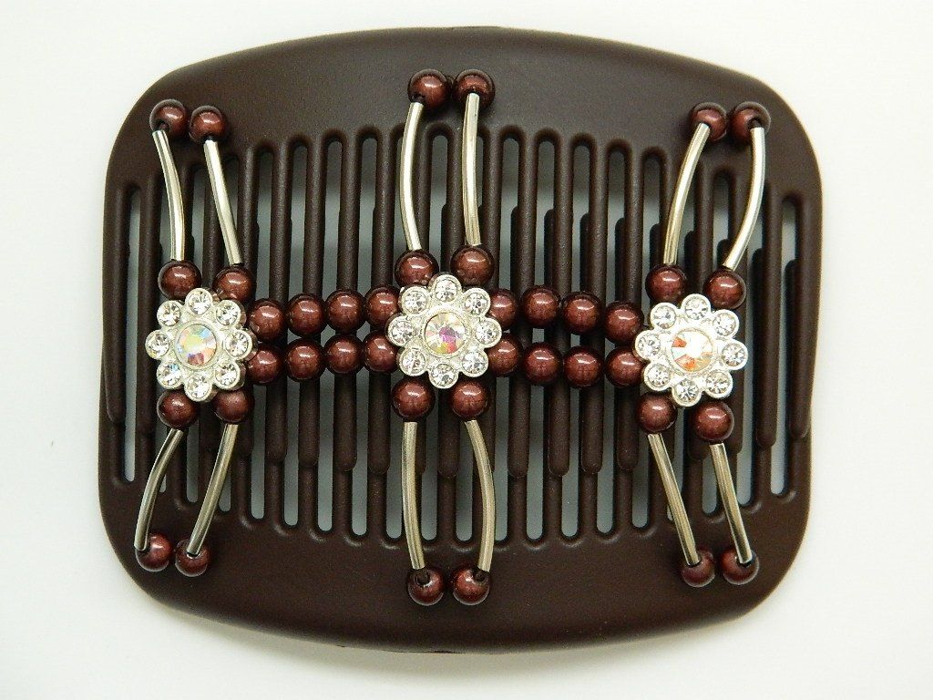 African Butterfly Hair Comb - Flowers Brown 25
