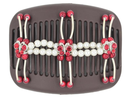 African Butterfly Hair Comb - Flowers Brown 45