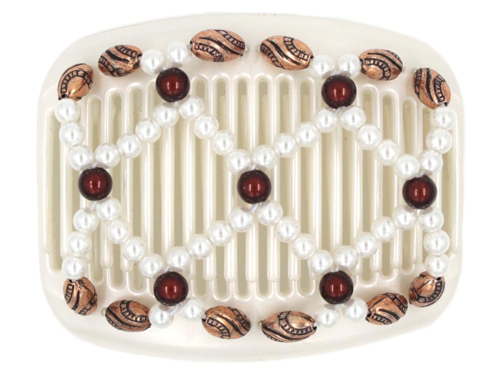 African Butterfly Hair Comb - Ndalena White Pearl 01