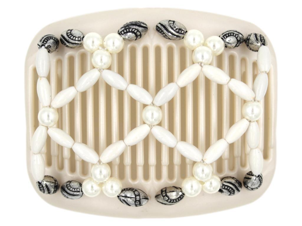 African Butterfly Hair Comb - Ndalena White Pearl 03