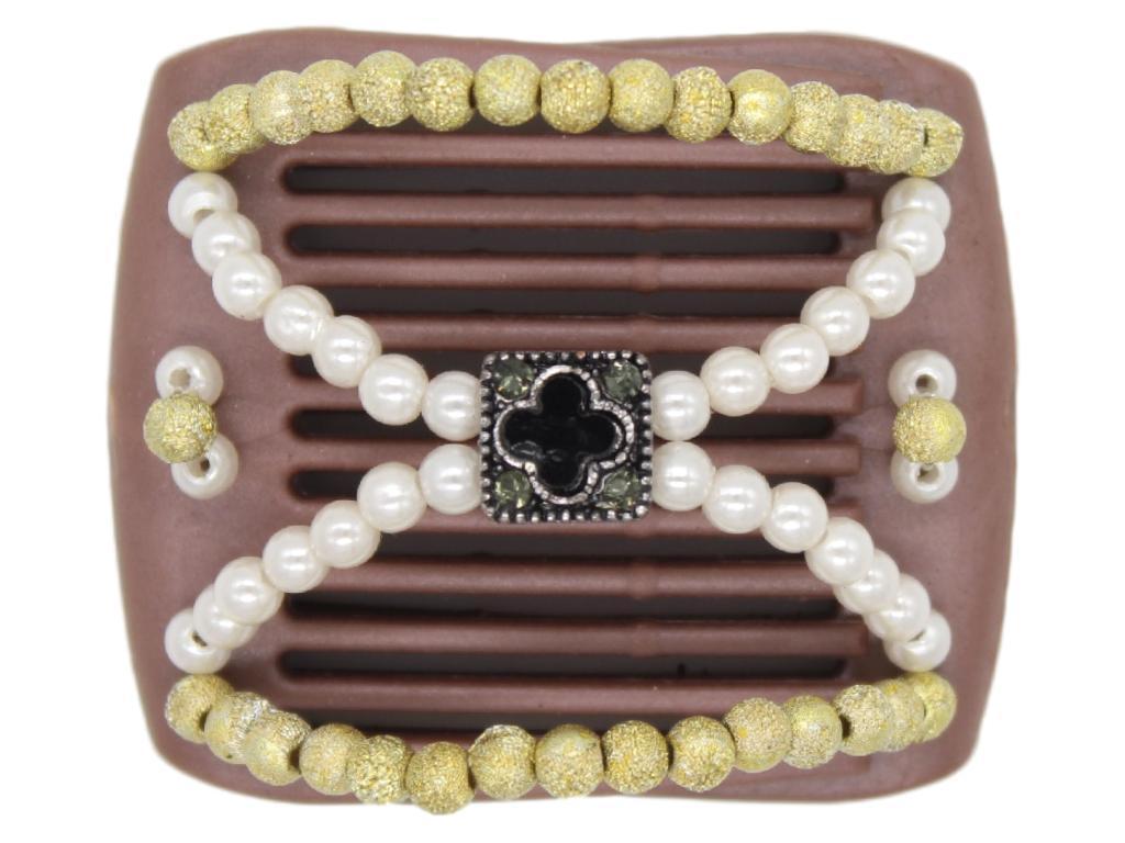 African Butterfly LadyBug Hair Comb - Brown Pearl 32