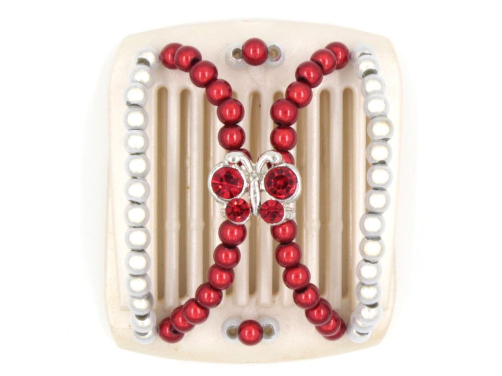 African Butterfly LadyBug Hair Comb - White Pearl 21