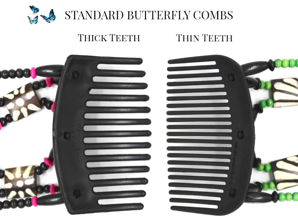 African Butterfly Thick Hair Comb - Beada Tube Black 18