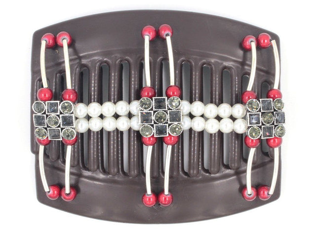 African Butterfly Thick Hair Comb - Flowers Brown 37