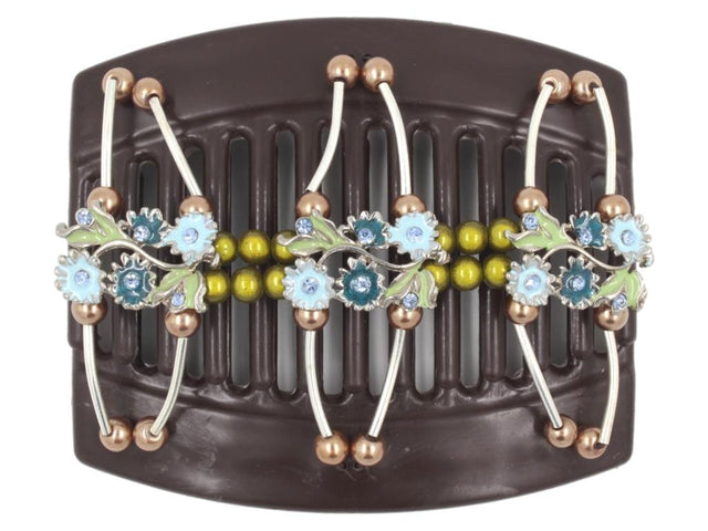 African Butterfly Thick Hair Comb - Flowers Brown 66