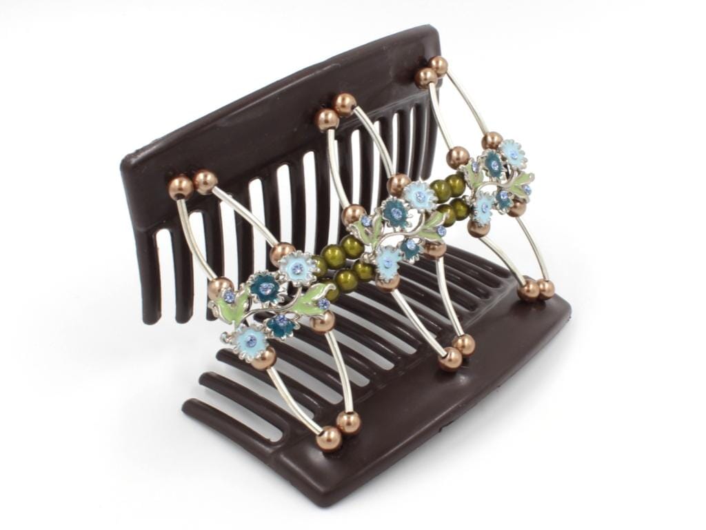 African Butterfly Thick Hair Comb - Flowers Brown 66